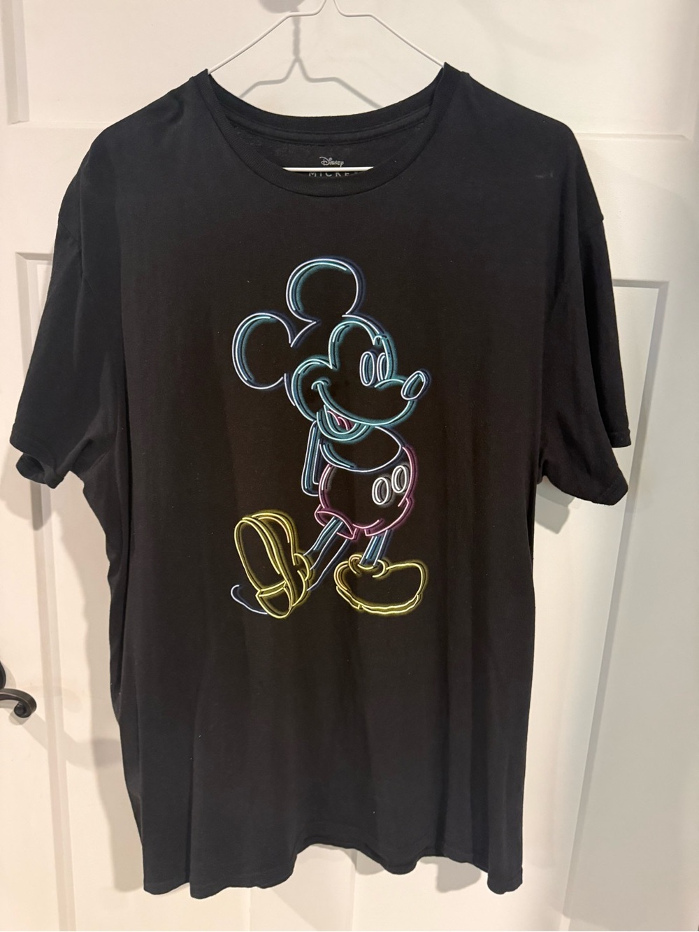 Disney Black T‑Shirt with Neon Outline Mickey Graphic